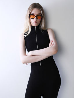 ONLY - Women's Solid Regular Fit Black Top