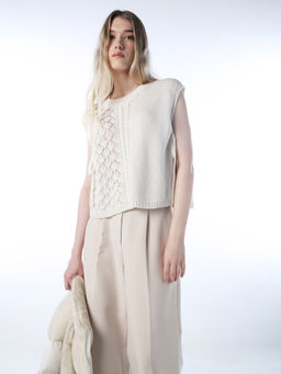 ONLY - Women's Self design Regular Fit White Top