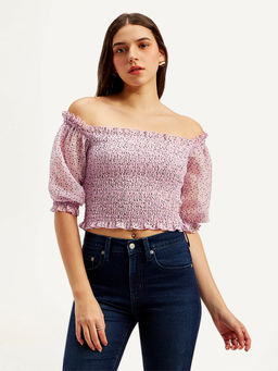 Levi's - Women's Floral Light-Pink Off Shoulder Top