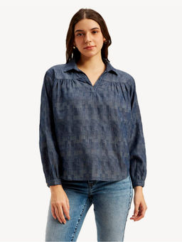 Levi's - Women's Textured Dark-Blue Spread Collar Top