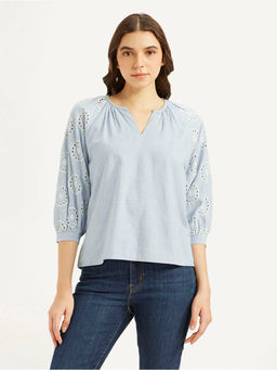 Levi's - Women's Embroidered Light-Blue Round Neck Top