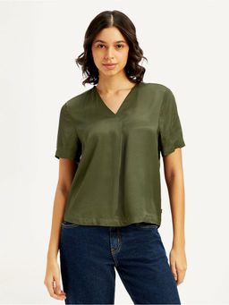 Levi's - Women's Solid Olive V-Neck Top