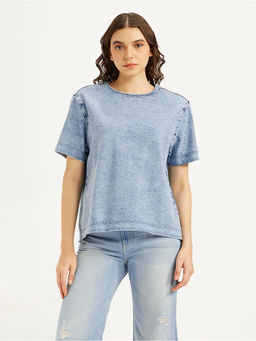 Levi's - Women's Solid Light-Blue Round Neck Top