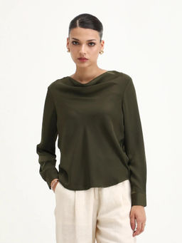 RAREISM - Women Avier Olive Cowl Neck Pull On Closure Plain Top