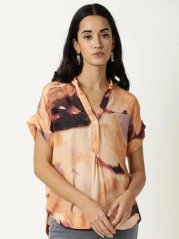 RAREISM - Women's Dante Orange Regular Fit Mandarin Neck Top