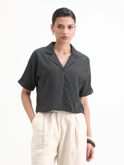 RAREISM - Women Elnin Black Sleeves Collar Neck Print Top