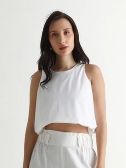 RAREISM - Women Eptic White Pull On Closure Cotton Blend Regular Crop Top