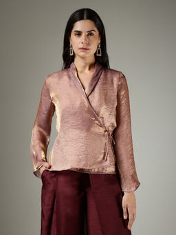 FableStreet - V-Neck Tie-Up Top - Mauve