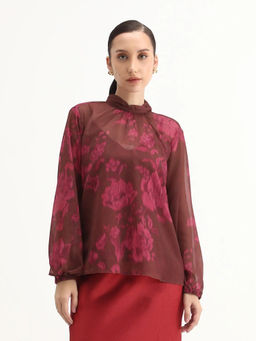 RAREISM - Women Neho Brown Button Closure Relaxed Fit Printed Top