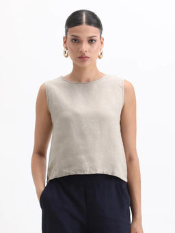 RAREISM - Women's Nenk Dark Beige Sleeveless Plain Top