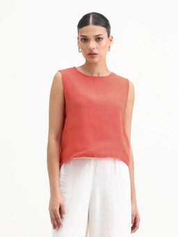 RAREISM - Women's Nenk Coral Sleeveless Round Neck Plain Top