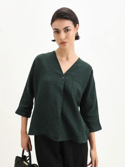 RAREISM - Women's Nenma Dark Green V-Neck Plain Top