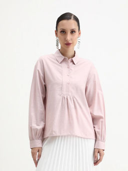 RAREISM - Women Netto Pastel Pink Relaxed Fit Plain Top