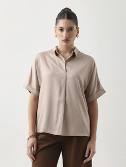 RAREISM - Women Nudim Beige Boxy Fit Plain Top