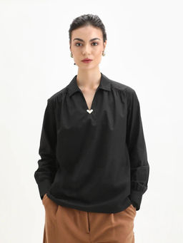 RAREISM - Women Nura Black Full Sleeve V-Neck Plain Top