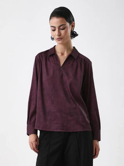 RAREISM - Women Nusa Burgundy Full Sleeve Collared Neck Printed Top