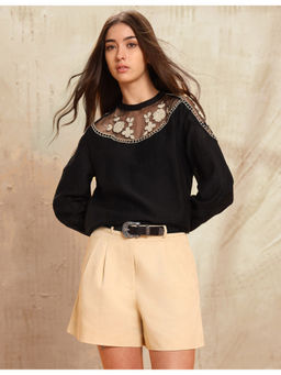 U.S. POLO ASSN. - Black Floral embroidered Top