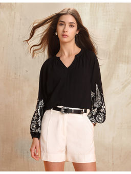 U.S. POLO ASSN. - Black Floral Embroidered Top