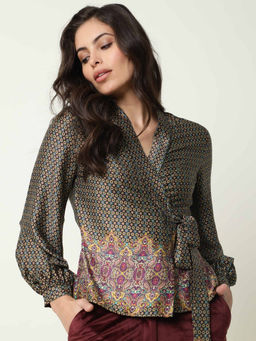 RAREISM - Women Vamsi Black V-Neck Full Sleeves Abstract Print Top