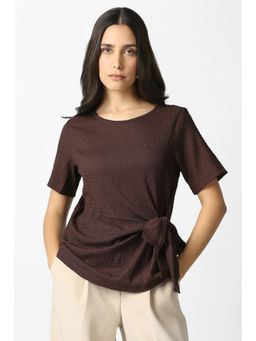 Van Heusen - Women Brown Textured Casual Round Neck Top