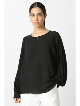 Van Heusen - Women Black Solid Formal Round Neck Top