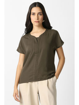 Van Heusen - Women Olive Solid Formal Stylized Neck Top