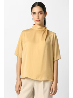 Van Heusen - Women Beige Solid Formal Round Neck Top