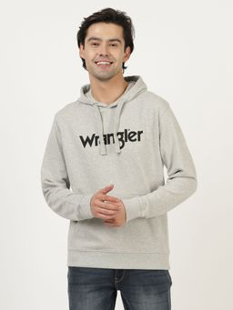 Wrangler - Men Printed Grey Hoodie (Regular)