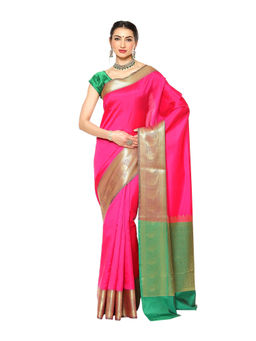 Banarasi Silk Works - Pink Valkalam Katan Silk Anchal Saree with Unstitched Blouse