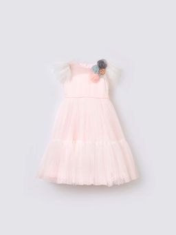 Blue Giraffe - Girls Pink Short Sleeves Party Wear Dress