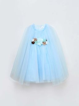 Blue Giraffe - Girls Blue Long Sleeves Party Wear Dress