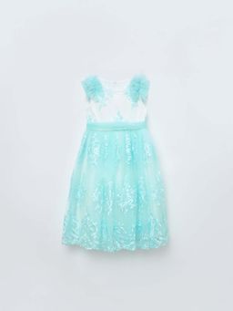 Blue Giraffe - Girls Blue Sleeveless Party Wear Dress