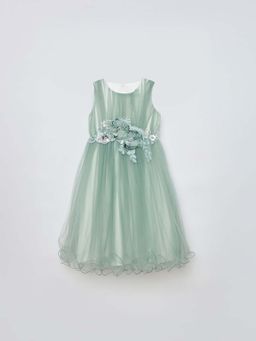 Blue Giraffe - Girls Green Sleeveless Party Wear Dress
