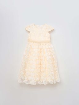 Blue Giraffe - Girls Cream Cap Sleeves Party Wear Dress