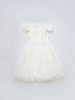 Blue Giraffe - Girls White Short Sleeves Party Wear Dress