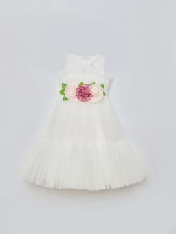 Blue Giraffe - Girls White Sleeveless Party Wear Dress