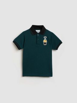 Blue Giraffe - Boys Green Badge Short Sleeve Polo T-shirt