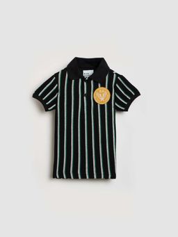 Blue Giraffe - Boys Multi Badge Striped Polo T-shirt