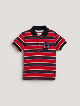 Blue Giraffe - Boys Multi Knitted Striped Badge Polo T-shirt