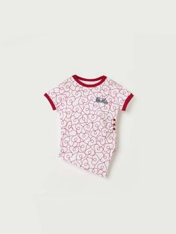 ELLE - Girls White Printed Contrast Trim Button Detail T-shirt