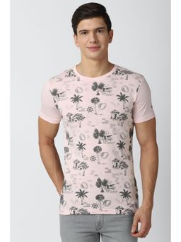 Peter England - Men Pink Crew Neck T Shirt