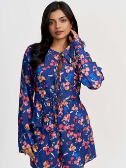 How When Wear - The Floral Navy Blue Tie Printed Top