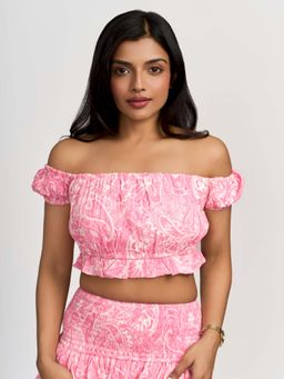 How When Wear - Summer Print Cheesecloth Bandeau Crop Top