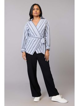 TAMISKA BY NARENDRA KUMAR - Striking Grey Stripe Wrap Top