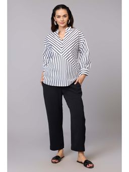 TAMISKA BY NARENDRA KUMAR - Black and White Striped Cotton Top