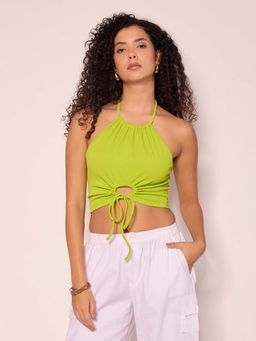 Uptownie - Halter Strappy Cutout Ribbed Crop Top