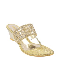 Mochi - Womens Gold Wedges HeelsMochi Women Embellished Gold Wedges