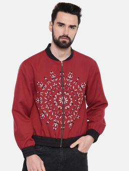 MAYANK MODI - Mandala Embroider Red Bomber Jacket