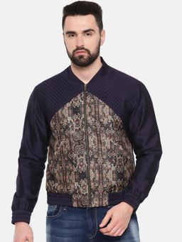 MAYANK MODI - Quilted Blue Beige Bomber Jacket