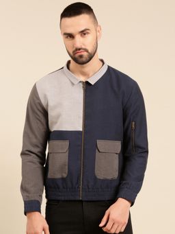 MAYANK MODI - Navy Blue Colour Cotton Bomber Jacket